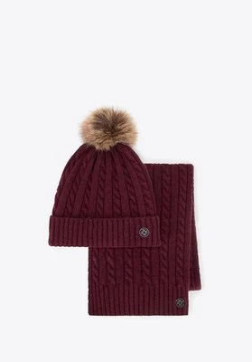 Damski zestaw zimowy z wełną bordowy Wittchen