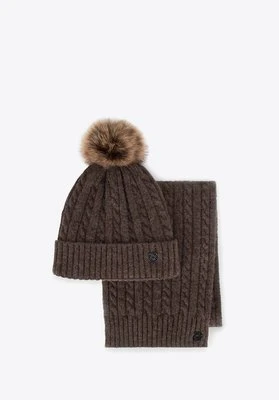 Damski zestaw zimowy z wełną brązowy Wittchen