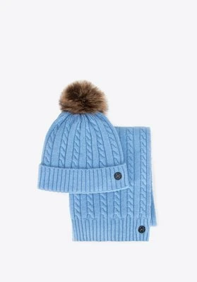 Damski zestaw zimowy z wełną niebieski Wittchen