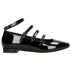 Czarne lakierowane baleriny damskie z wieloma paskami 44053-31 Wojas