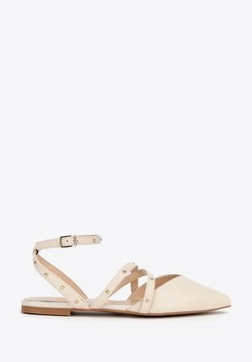 Damskie baleriny ze skóry z metalowymi akcentami beżowe Wittchen