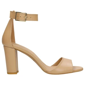 Beżowe skórzane sandały damskie na slupku 76246-54 Wojas