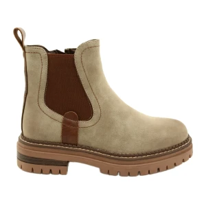 Damskie botki Evento ocieplone futrem khaki 22BT35-5038 beżowy