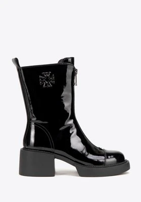 Damskie botki skórzane z monogramem czarno - srebrne Wittchen