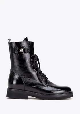 Damskie botki skórzane z ozdobnym paskiem czarne Wittchen