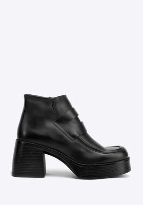 Damskie botki ze skóry na słupku czarne Wittchen