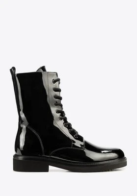 Damskie botki ze skóry naturalnej lakierowanej czarne Wittchen