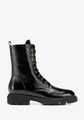 Damskie botki ze skóry naturalnej lakierowanej czarne Wittchen