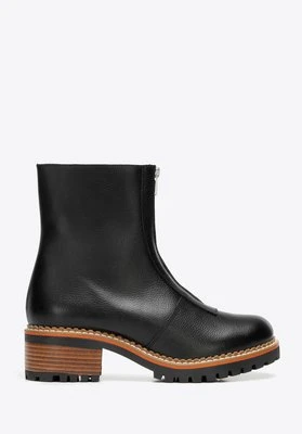 Damskie botki ze skóry naturalnej z suwakiem na przodzie czarne Wittchen