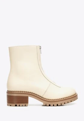 Damskie botki ze skóry naturalnej z suwakiem na przodzie kremowe Wittchen