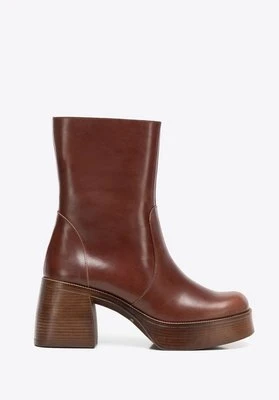 Damskie botki ze skóry naturalnej z wysoką cholewką brązowe Wittchen