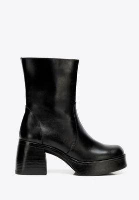 Damskie botki ze skóry naturalnej z wysoką cholewką czarne Wittchen