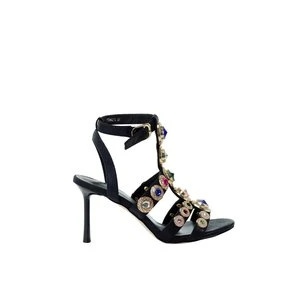 Damskie czarne sandały na obcasie z ozdobnymi detalami GOE TT2N4216