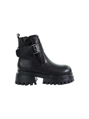 Damskie czarne skórzane botki biker GOE UU2N4102