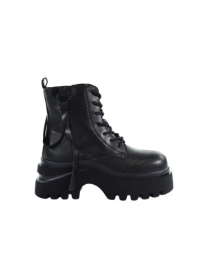 Damskie czarne skórzane botki biker GOE UU2N4103