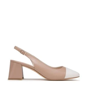 Zdjęcie produktu Damskie czółenka skórzane typu sling back na słupku beżowo-białe Wittchen