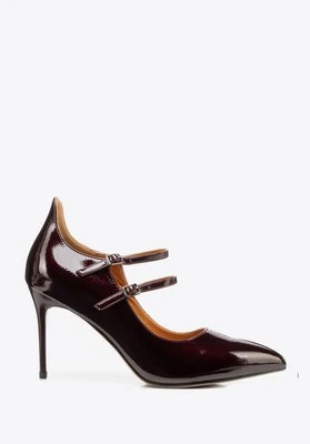 Damskie czółenka ze skóry lakierowanej na szpilce bordowe Wittchen