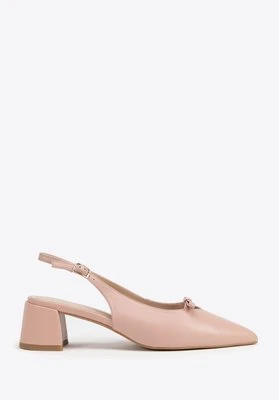 Damskie czółenka ze skóry na słupku różowe Wittchen