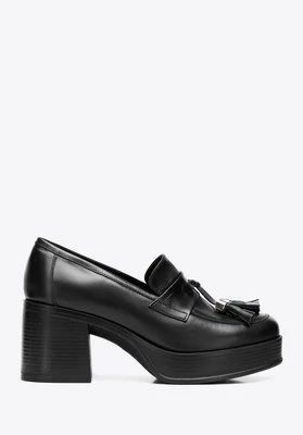 Damskie czółenka ze skóry naturalnej na słupku czarne Wittchen