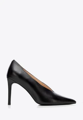 Damskie czółenka ze skóry naturalnej z głębokim wycięciem czarne Wittchen