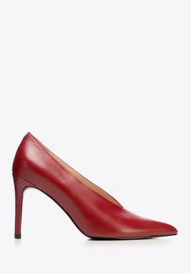 Damskie czółenka ze skóry naturalnej z głębokim wycięciem czerwone Wittchen