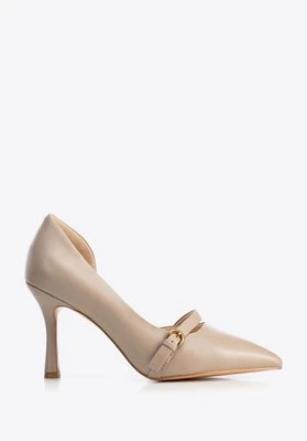 Damskie czółenka ze skóry z paskiem beżowe Wittchen