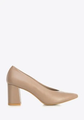 Damskie czółenka ze skóry z wycięciem na słupku ciemny beż Wittchen