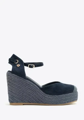 Damskie espadryle na koturnie z wiązaniem granatowe Wittchen