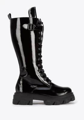 Damskie glany skórzane wysokie na platformie czarne Wittchen