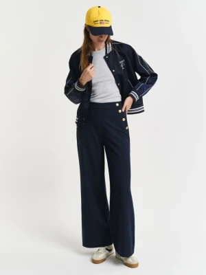 Damskie granatowe spodnie z wysokim stanem i ozdobnymi guzikami GANT