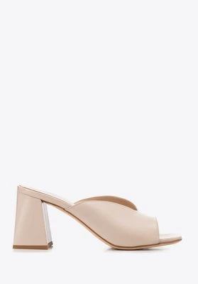 Damskie klapki na słupku ze skóry naturalnej beżowe Wittchen