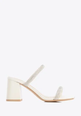 Damskie klapki skórzane z błyszczącymi paskami kremowe Wittchen