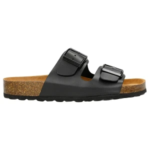 Czarne klapki damskie z klamrami i podeszwa korkowa 74077-51 Wojas