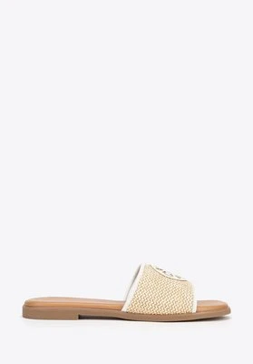 Damskie klapki z plecionej ekoskóry beżowo - białe Wittchen