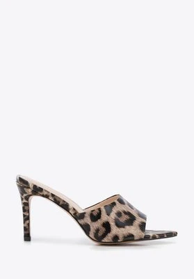 Damskie klapki ze skóry na obcasie brązowo - czarne Wittchen