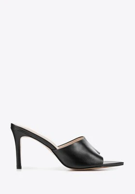 Damskie klapki ze skóry na obcasie czarne Wittchen