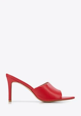 Damskie klapki ze skóry na obcasie czerwone Wittchen