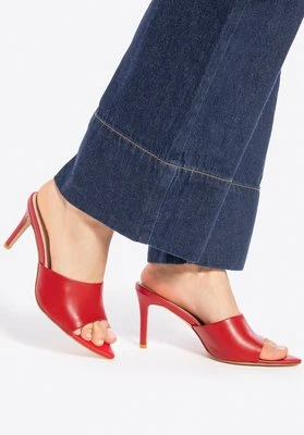 Damskie klapki ze skóry na obcasie czerwone Wittchen