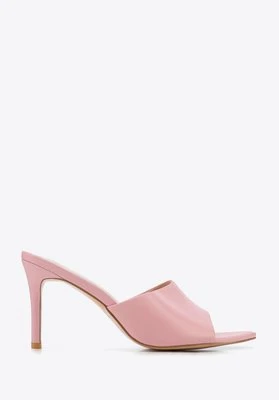 Damskie klapki ze skóry na obcasie różowe Wittchen