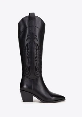 Damskie kowbojki skórzane z haftem czarne Wittchen