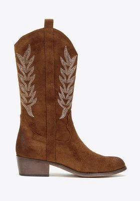 Damskie kowbojki z kontrastowym haftem brązowe Wittchen