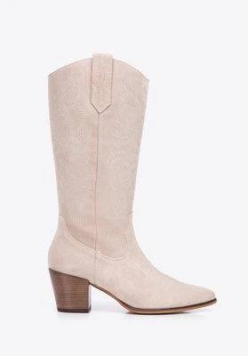 Damskie kowbojki z zamszu w haftowane wzory jasny beż Wittchen