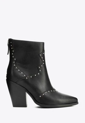 Damskie kowbojki ze skóry naturalnej z dżetami czarne Wittchen