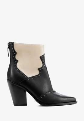 Damskie kowbojki ze skóry naturalnej z dżetami czarno - kremowe Wittchen