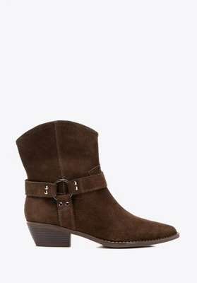 Damskie kowbojki ze skóry zamszowej krótkie brązowe Wittchen