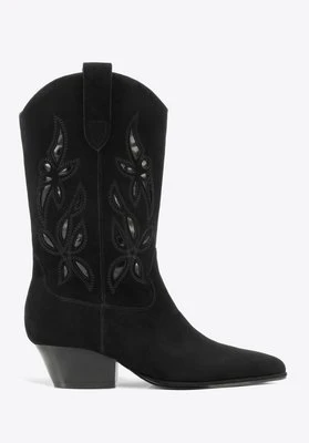 Damskie kowbojki ze skóry zamszowej z haftem czarne Wittchen