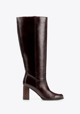 Damskie kozaki ze skóry naturalnej na słupku brązowe Wittchen