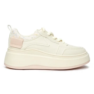 Damskie kremowe sneakersy na grubej podeszwie beżowy Inna marka