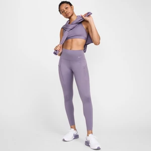 Damskie legginsy 7/8 z wysokim stanem i kieszeniami zapewniające mocne wsparcie Nike Go - Fiolet