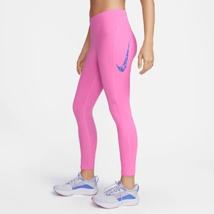 Damskie legginsy 7/8 ze średnim stanem i kieszeniami do biegania Nike Fast - Czerwony